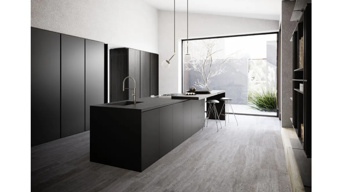 Cucina Design con isola Sistema 22 Monolitica in gres e Rovere Tabacco di Alta Cucine