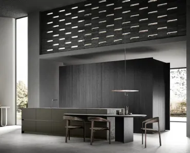 Cucina Design con isola Sistema 22 Sofisticata in laccato bronzo e rovere di Alta Cucine