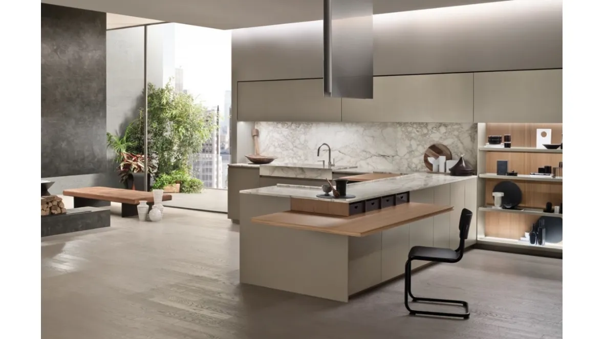 Cucina Design con penisola Soul 04 in laccato Palladium di Ernestomeda